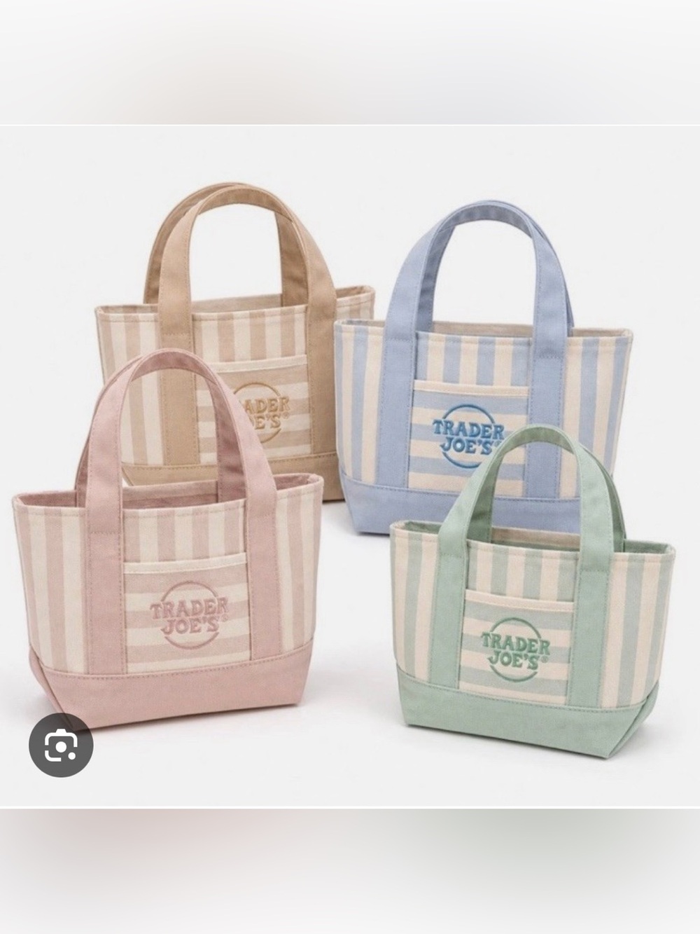 NWT Trader Joe’s Viral Mini Striped Tote Bags Set of 4- Pink Blue Green & Beige